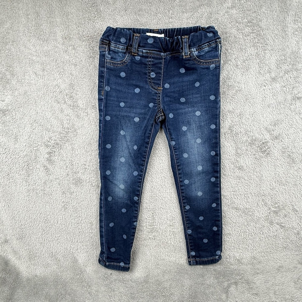 Mini Boden Skinny‎ Jeans Girls 4 Dark Wash Denim Polka Dot Pull-On Elastic Waist